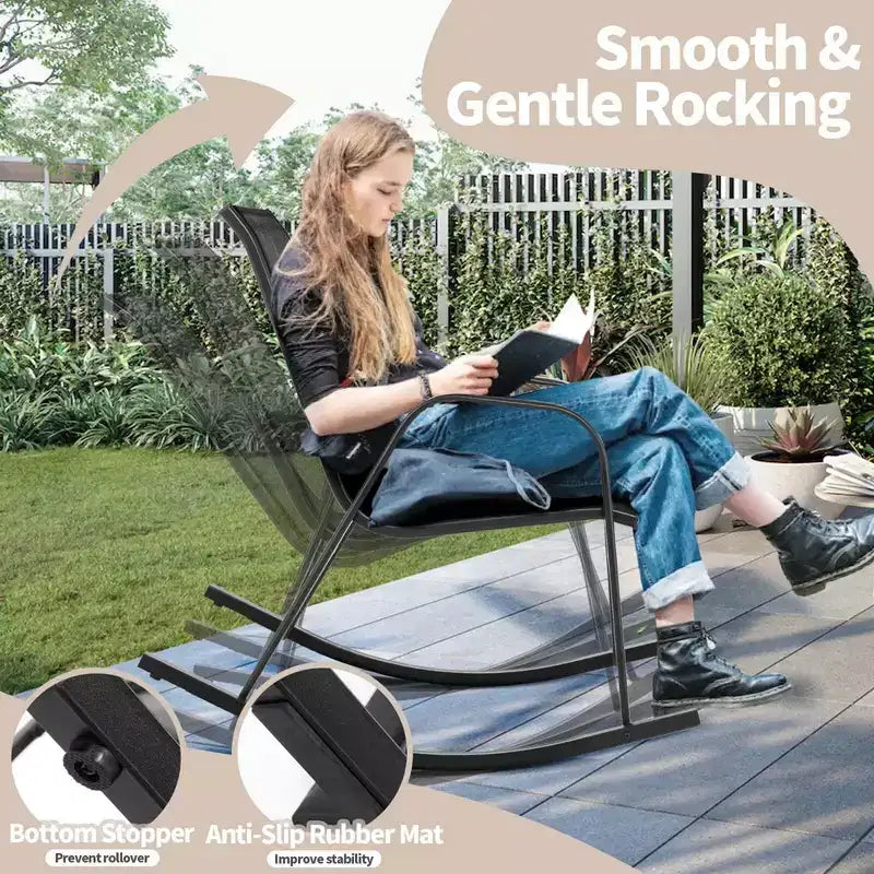 Costway Lot de 2 fauteuils à bascule de terrasse en métal robuste avec patins antidérapants pour l'extérieur, noir