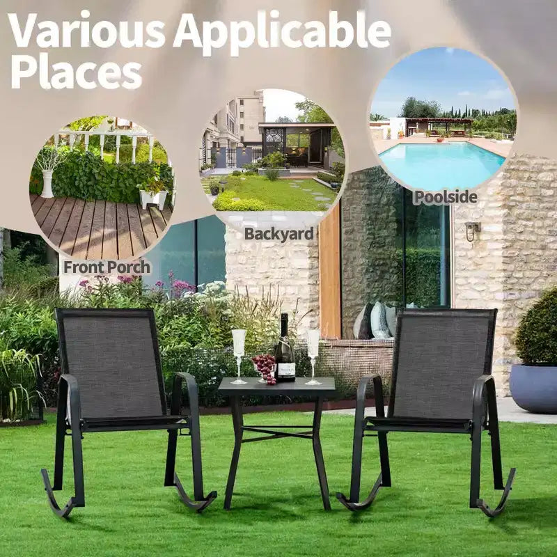 Costway Lot de 2 fauteuils à bascule de terrasse en métal robuste avec patins antidérapants pour l'extérieur, noir