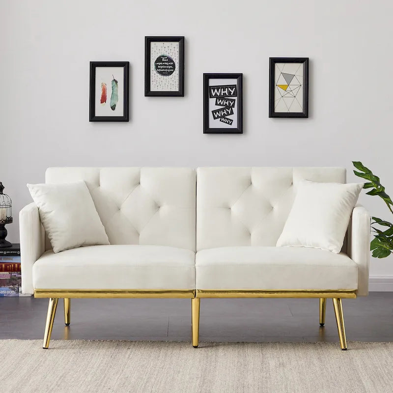 Canapé-lit en velours blanc crème - 31.49 x 59.00 x 29.52