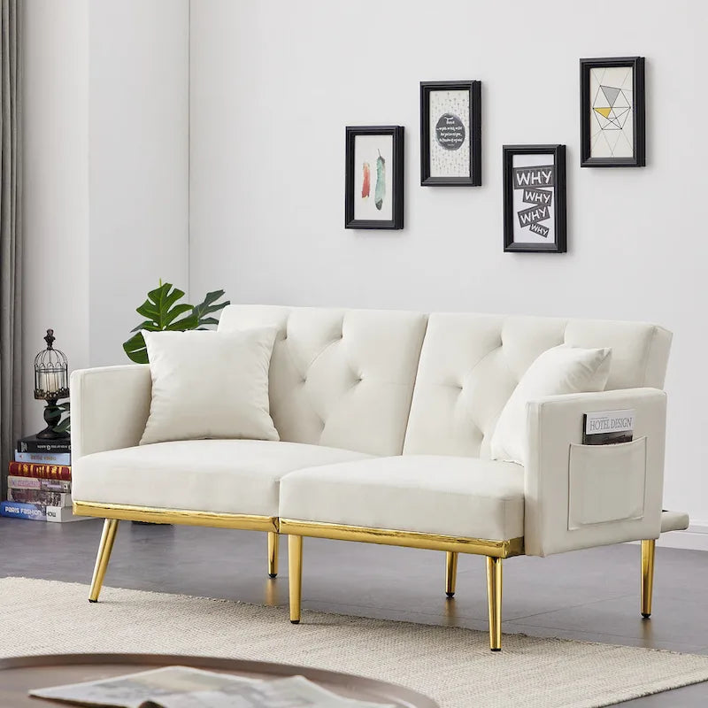 Canapé-lit en velours blanc crème - 31.49 x 59.00 x 29.52