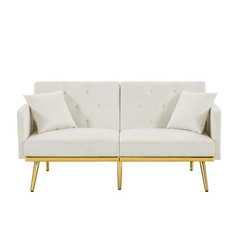 Canapé-lit en velours blanc crème - 31.49 x 59.00 x 29.52