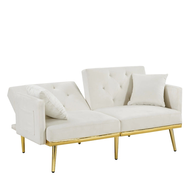 Canapé-lit en velours blanc crème - 31.49 x 59.00 x 29.52