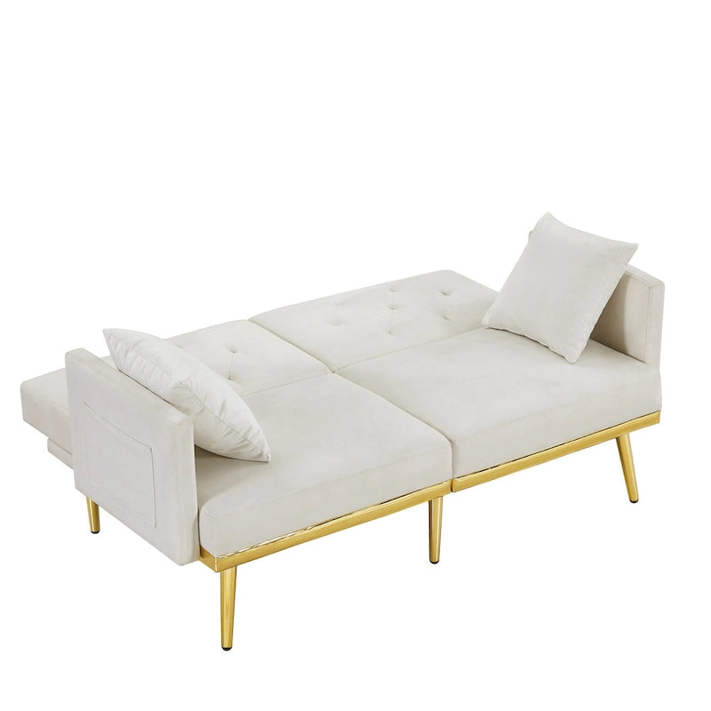 Canapé-lit en velours blanc crème - 31.49 x 59.00 x 29.52