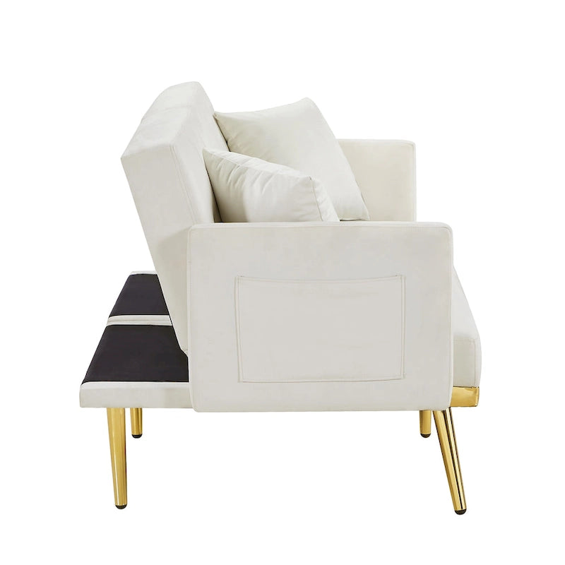 Canapé-lit en velours blanc crème - 31.49 x 59.00 x 29.52