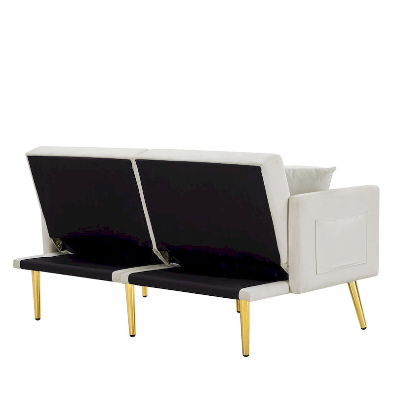 Canapé-lit en velours blanc crème - 31.49 x 59.00 x 29.52