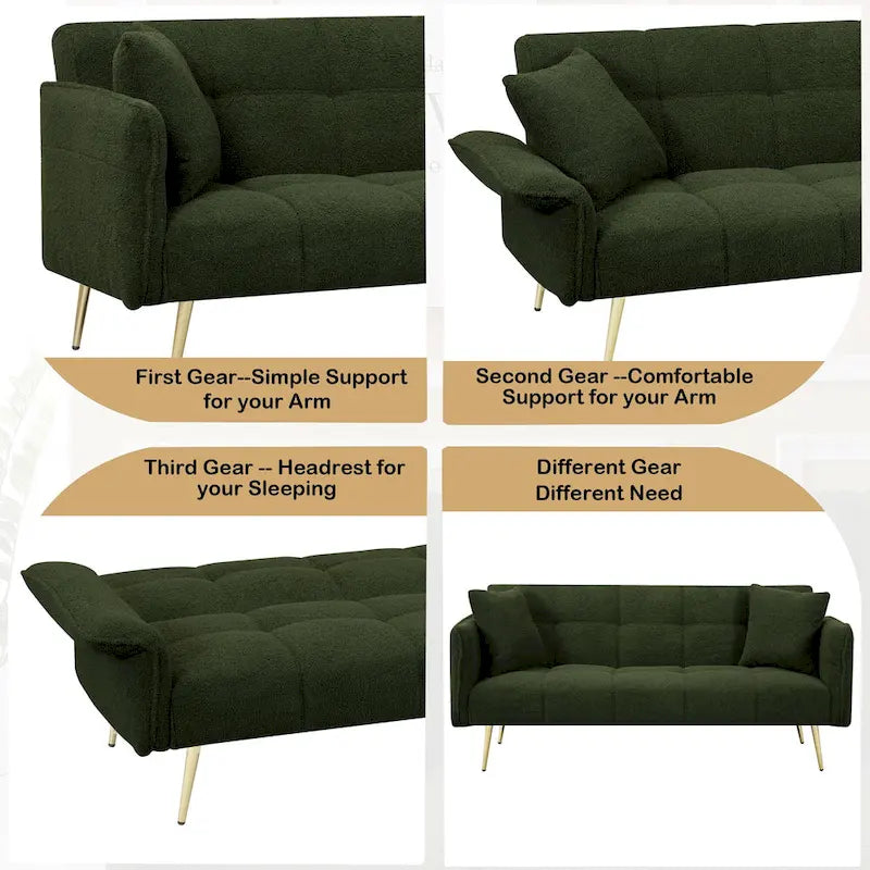 Canapé-lit double convertible avec accoudoirs pliants - 31,10 x 70,00 x 31,49
