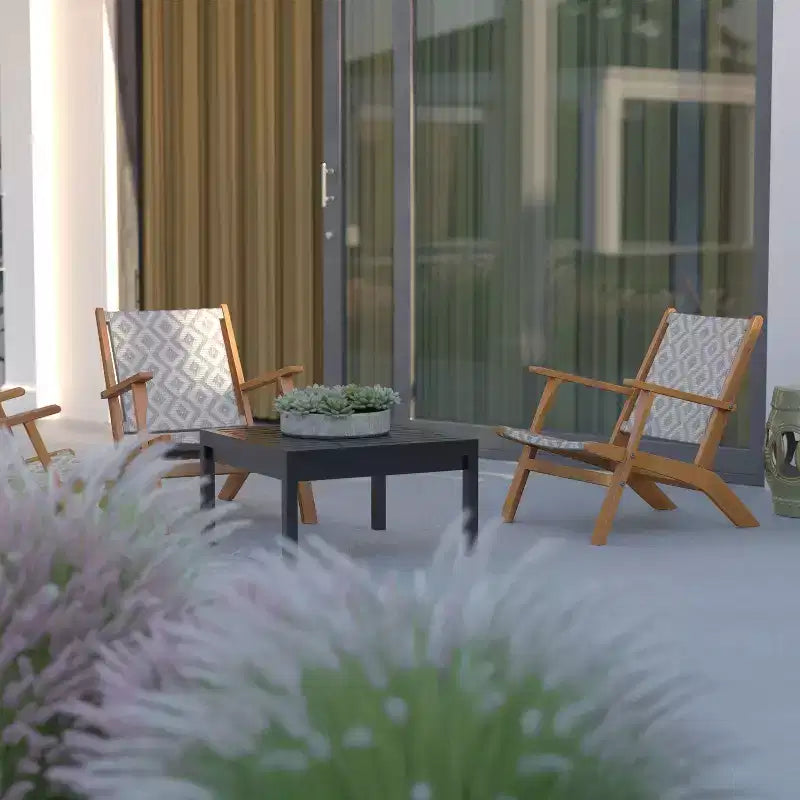 Balkene Home Chaise d'extérieur Vega en osier toutes saisons résistant aux intempéries, avec construction en bois d'acacia et accoudoirs confortables - Osier tissé en losange