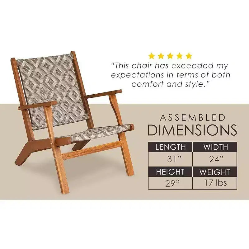 Balkene Home Chaise d'extérieur Vega en osier toutes saisons résistant aux intempéries, avec construction en bois d'acacia et accoudoirs confortables - Osier tissé en losange