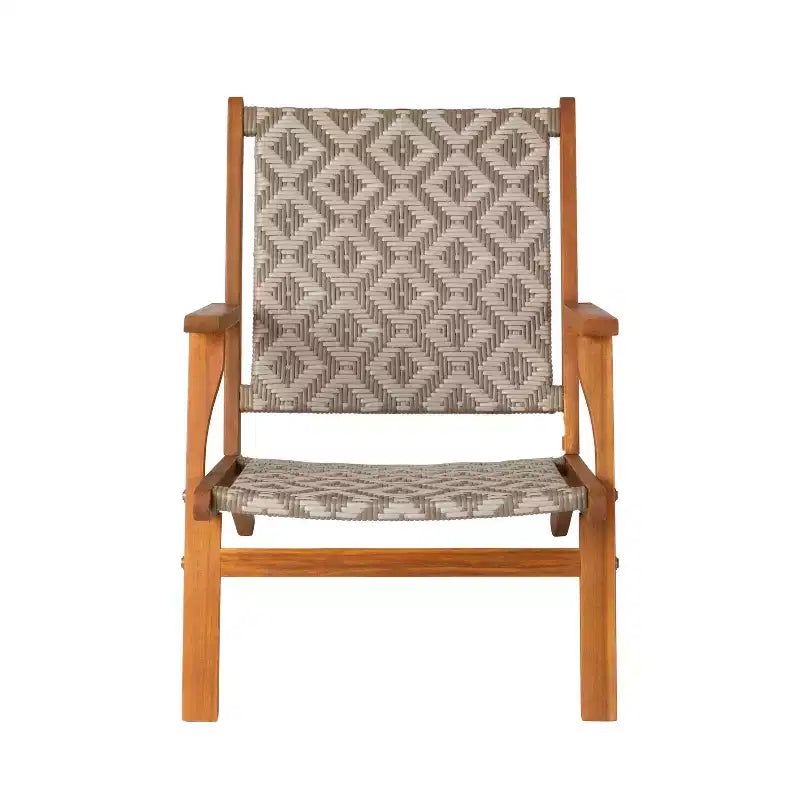 Balkene Home Chaise d'extérieur Vega en osier toutes saisons résistant aux intempéries, avec construction en bois d'acacia et accoudoirs confortables - Osier tissé en losange