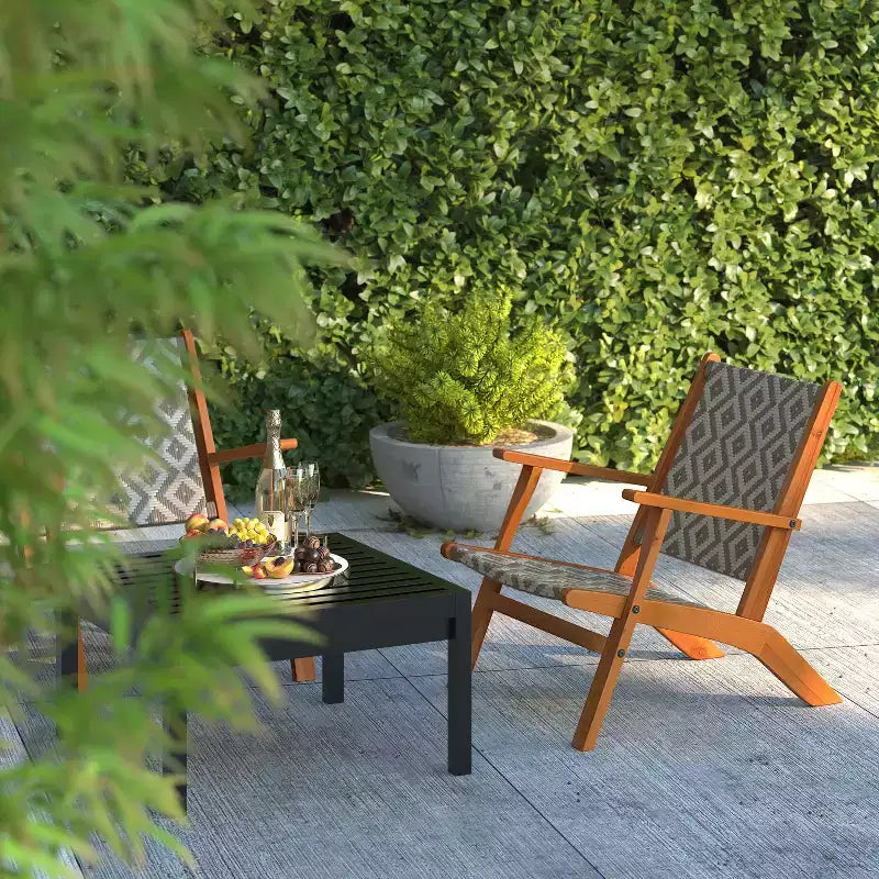 Balkene Home Chaise d'extérieur Vega en osier toutes saisons résistant aux intempéries, avec construction en bois d'acacia et accoudoirs confortables - Osier tissé en losange