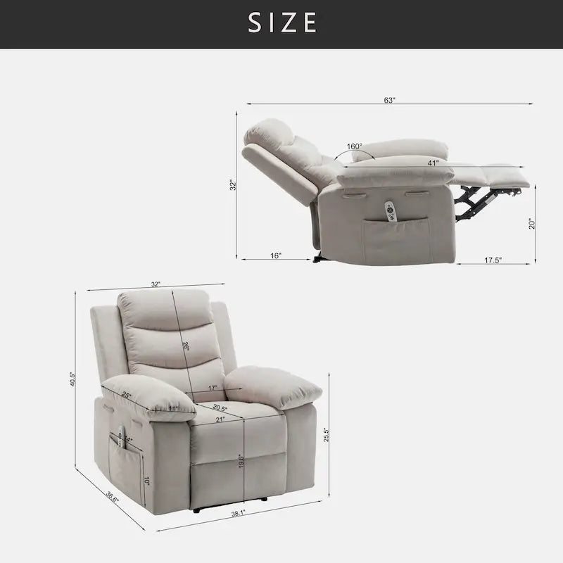 Fauteuil inclinable électrique avec fonction de massage réglable, fauteuil inclinable avec système de chauffage pour le salon