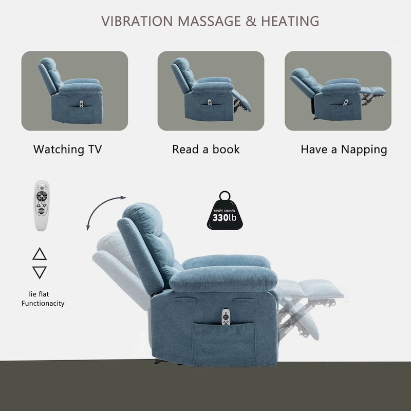 Fauteuil inclinable électrique avec fonction de massage réglable, fauteuil inclinable avec système de chauffage pour le salon