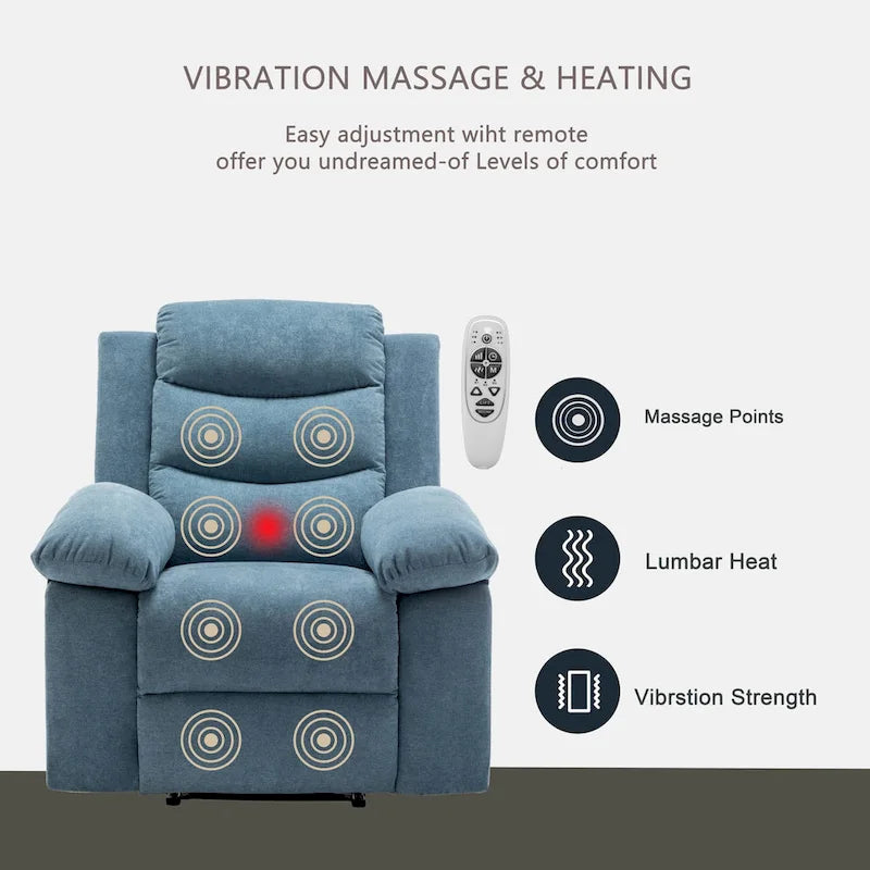 Fauteuil inclinable électrique avec fonction de massage réglable, fauteuil inclinable avec système de chauffage pour le salon