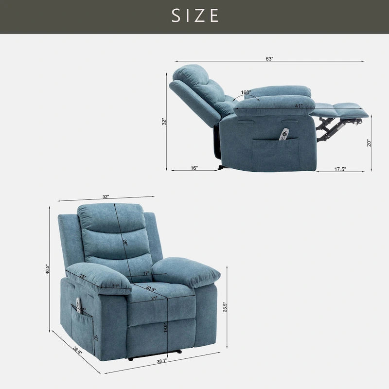 Fauteuil inclinable électrique avec fonction de massage réglable, fauteuil inclinable avec système de chauffage pour le salon