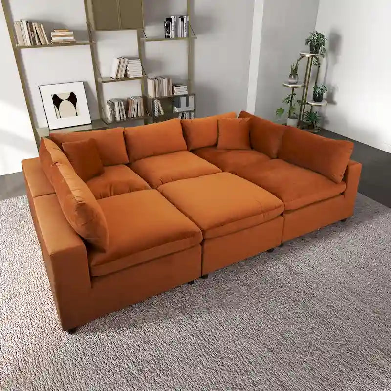Canapé modulable en velours Yannie Mid-Century Modern