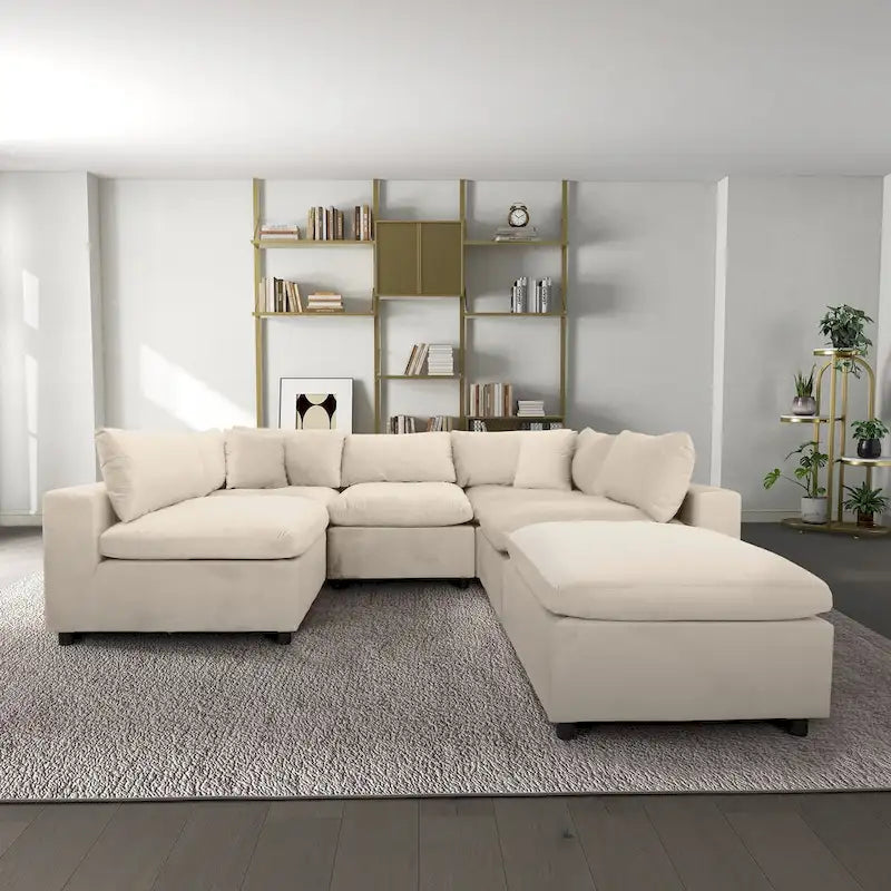 Canapé modulable en velours Yannie Mid-Century Modern