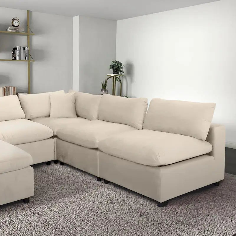 Canapé modulable en velours Yannie Mid-Century Modern