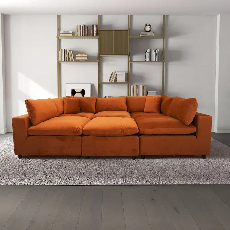 Canapé modulable en velours Yannie Mid-Century Modern