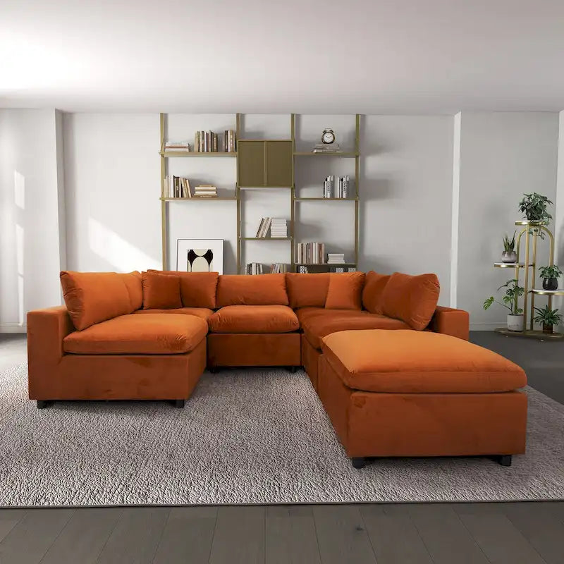 Canapé modulable en velours Yannie Mid-Century Modern
