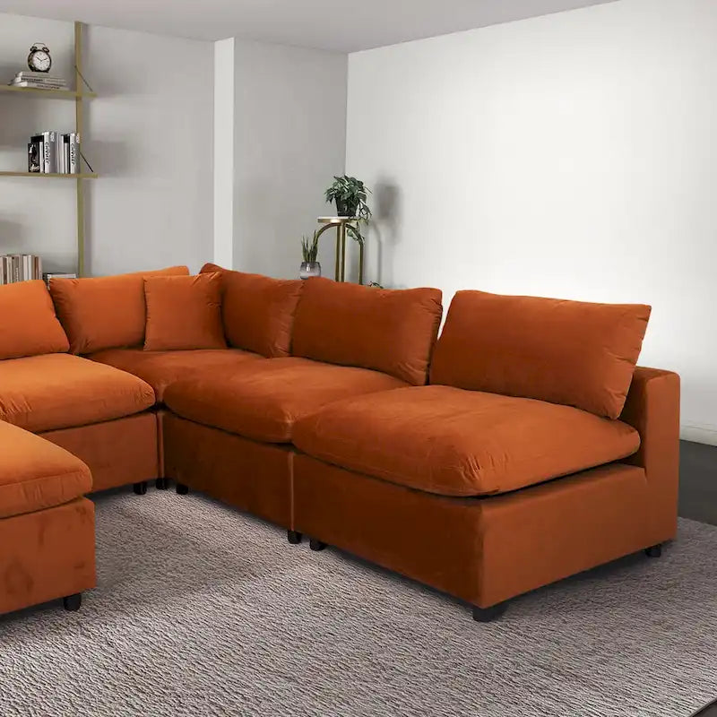 Canapé modulable en velours Yannie Mid-Century Modern