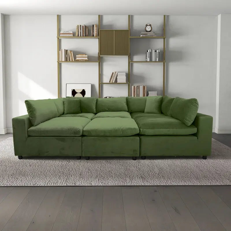 Canapé modulable en velours Yannie Mid-Century Modern