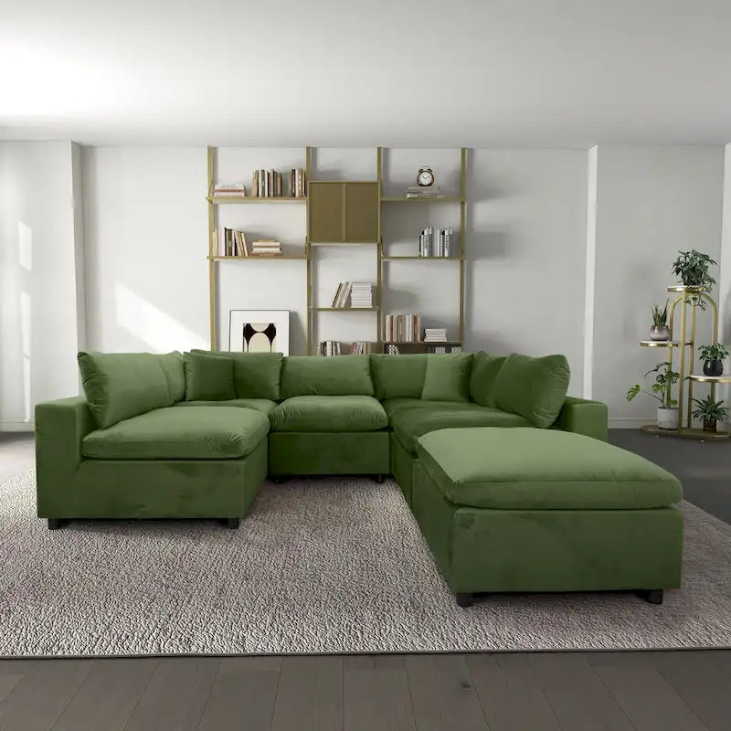Canapé modulable en velours Yannie Mid-Century Modern
