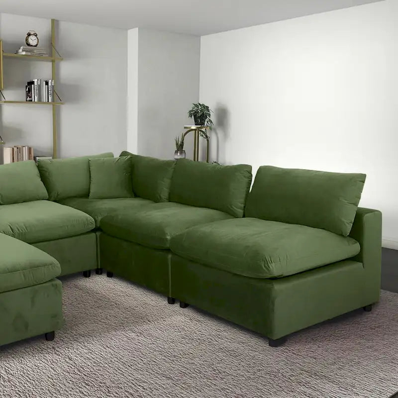 Canapé modulable en velours Yannie Mid-Century Modern