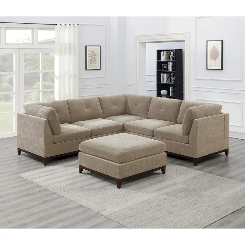 Canapé d'angle modulable en chenille couleur camel