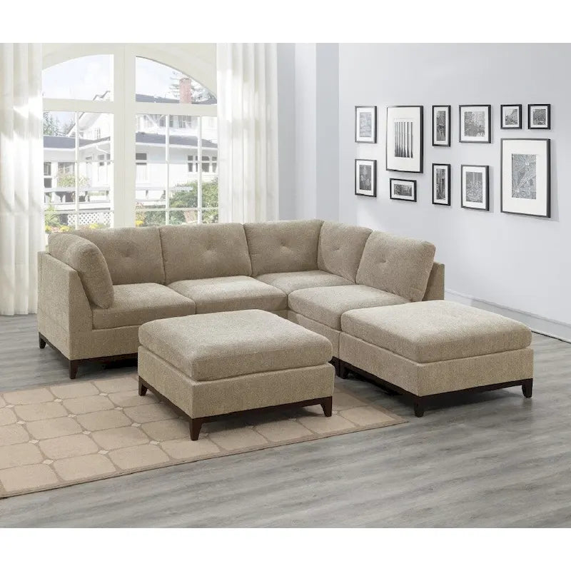 Canapé d'angle modulable en chenille couleur camel