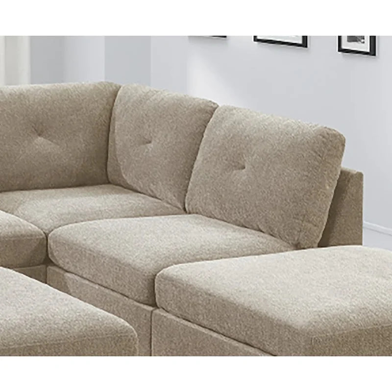 Canapé d'angle modulable en chenille couleur camel