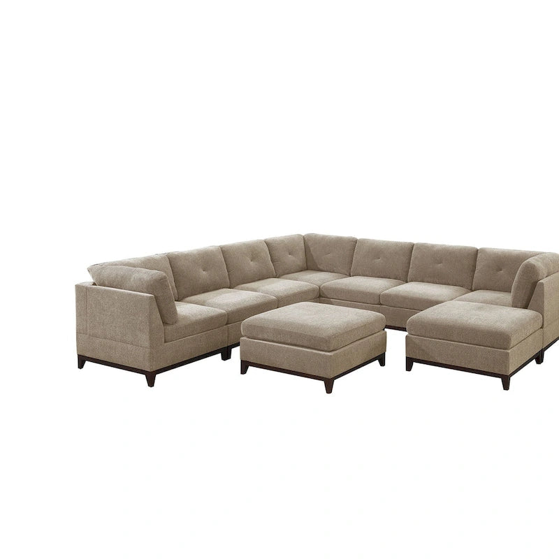 Canapé d'angle modulable en chenille couleur camel