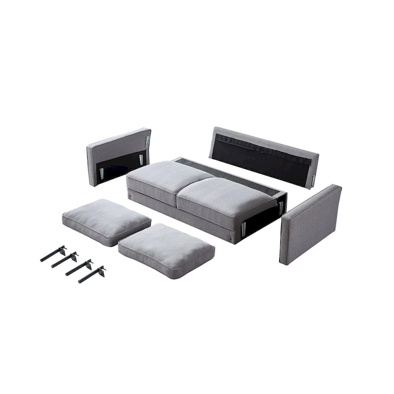 Canapé moderne en lin Snowhill 57W, 2 places, pieds en métal noir mat