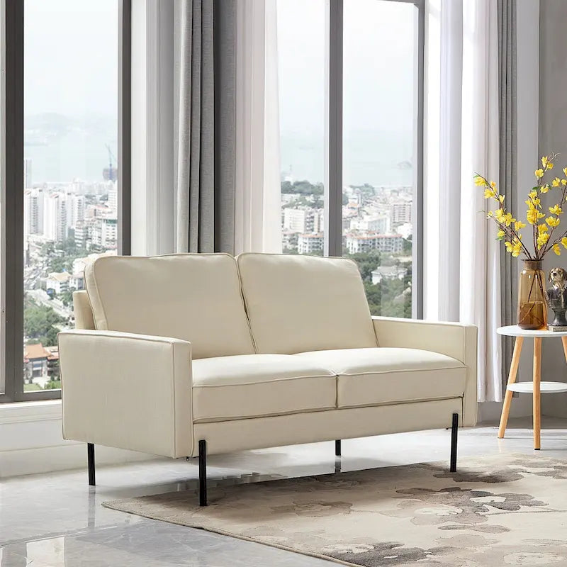 Canapé moderne en lin Snowhill 57W, 2 places, pieds en métal noir mat