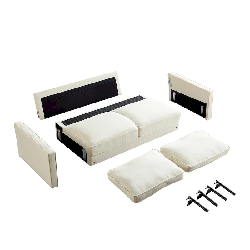 Canapé moderne en lin Snowhill 57W, 2 places, pieds en métal noir mat
