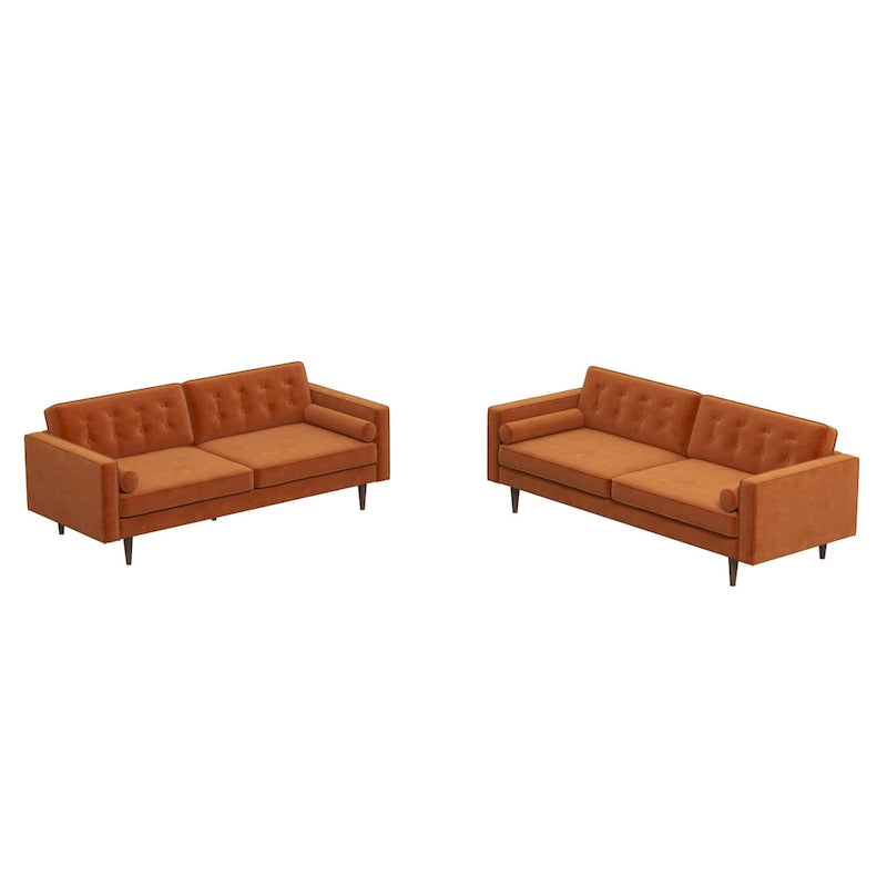 Ensemble canapé et causeuse en velours à dossier capitonné Kenzo Mid Century