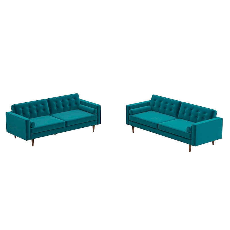Ensemble canapé et causeuse en velours à dossier capitonné Kenzo Mid Century