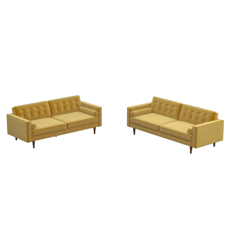 Ensemble canapé et causeuse en velours à dossier capitonné Kenzo Mid Century