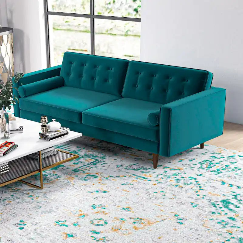 Ensemble canapé et causeuse en velours à dossier capitonné Kenzo Mid Century