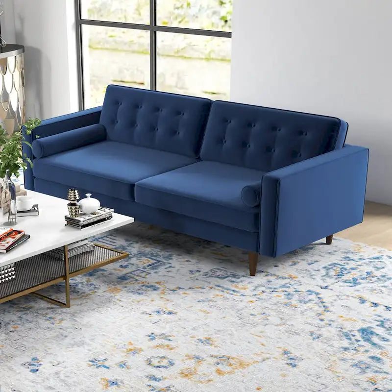 Ensemble canapé et causeuse en velours à dossier capitonné Kenzo Mid Century