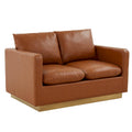 Causeuse en cuir moderne LeisureMod Nervo avec base et coussins dorés - 55,9