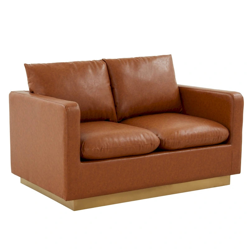 Causeuse en cuir moderne LeisureMod Nervo avec base et coussins dorés - 55,9