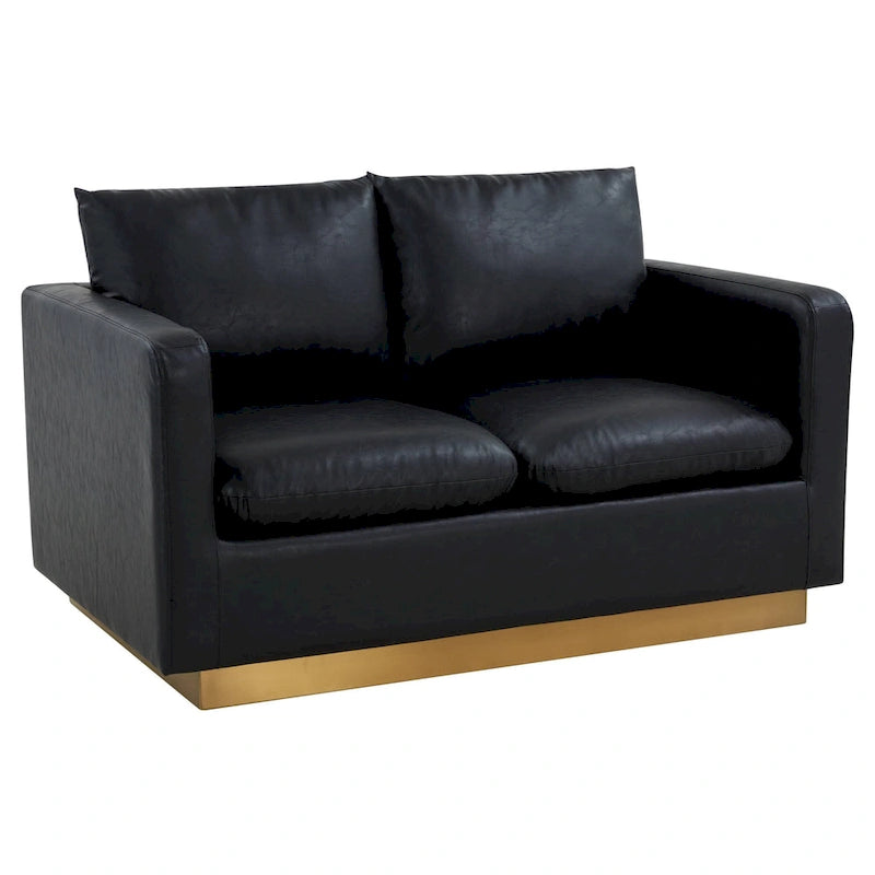 Causeuse en cuir moderne LeisureMod Nervo avec base et coussins dorés - 55,9