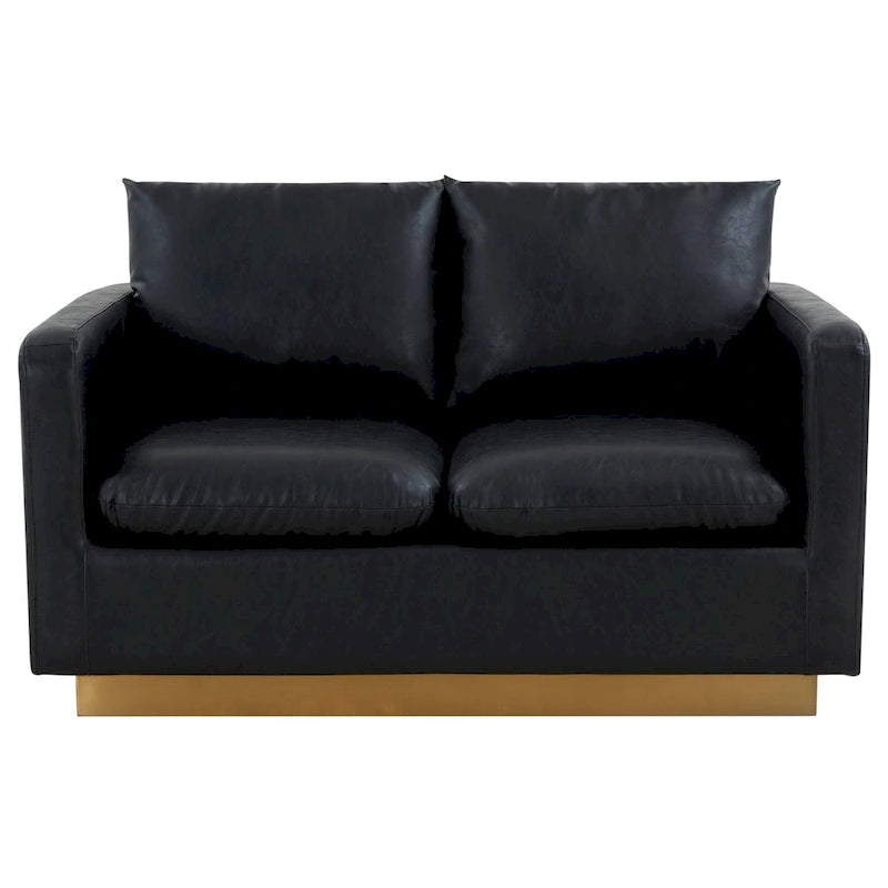 Causeuse en cuir moderne LeisureMod Nervo avec base et coussins dorés - 55,9