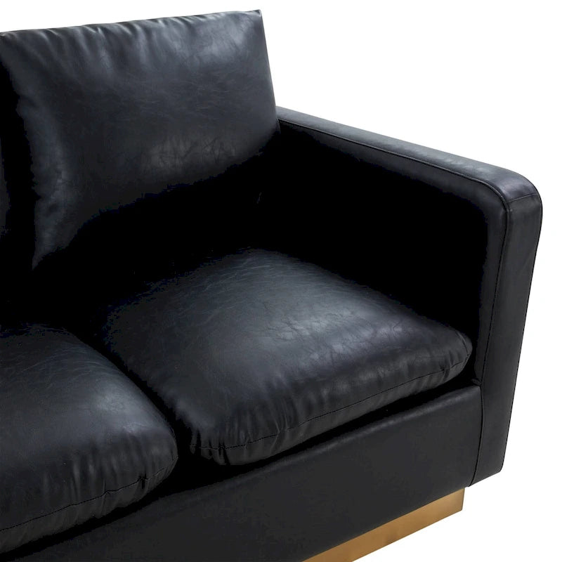 Causeuse en cuir moderne LeisureMod Nervo avec base et coussins dorés - 55,9