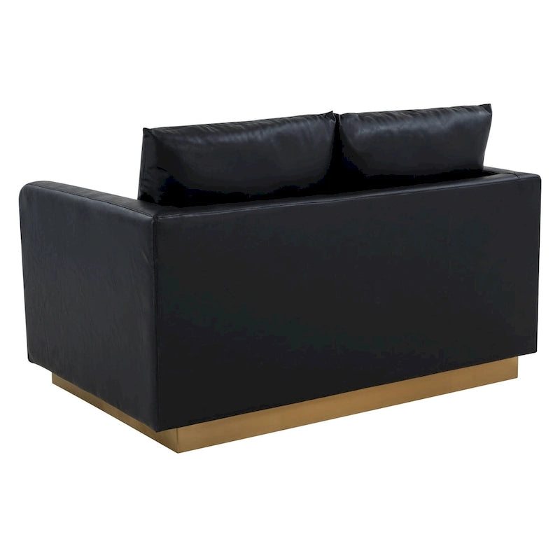 Causeuse en cuir moderne LeisureMod Nervo avec base et coussins dorés - 55,9