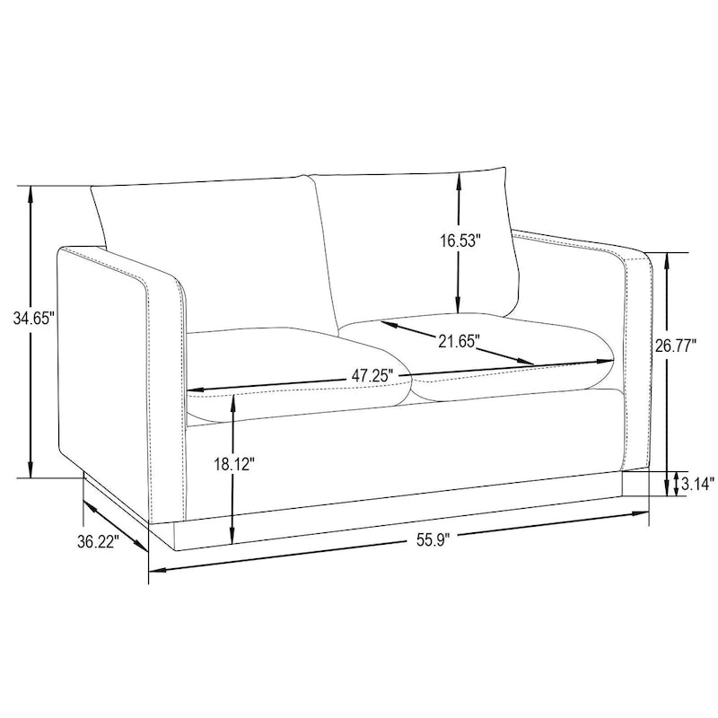 Causeuse en cuir moderne LeisureMod Nervo avec base et coussins dorés - 55,9