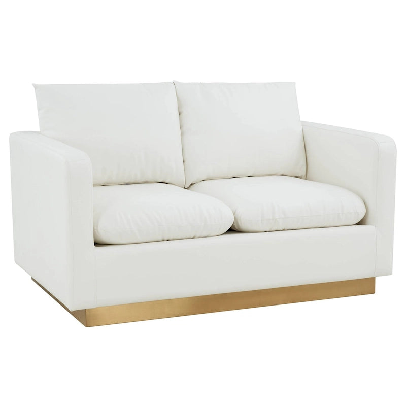 Causeuse en cuir moderne LeisureMod Nervo avec base et coussins dorés - 55,9
