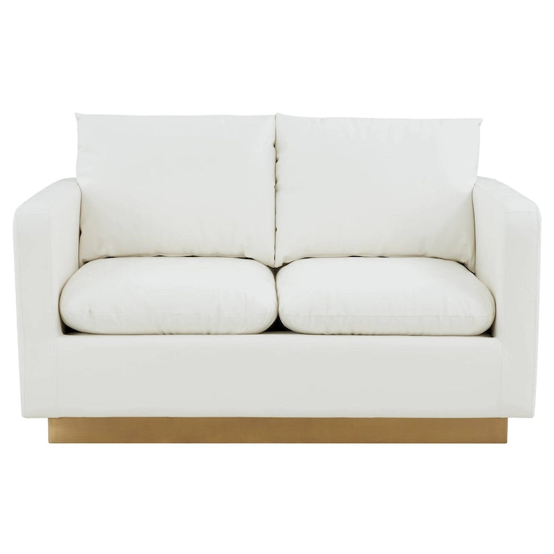 Causeuse en cuir moderne LeisureMod Nervo avec base et coussins dorés - 55,9