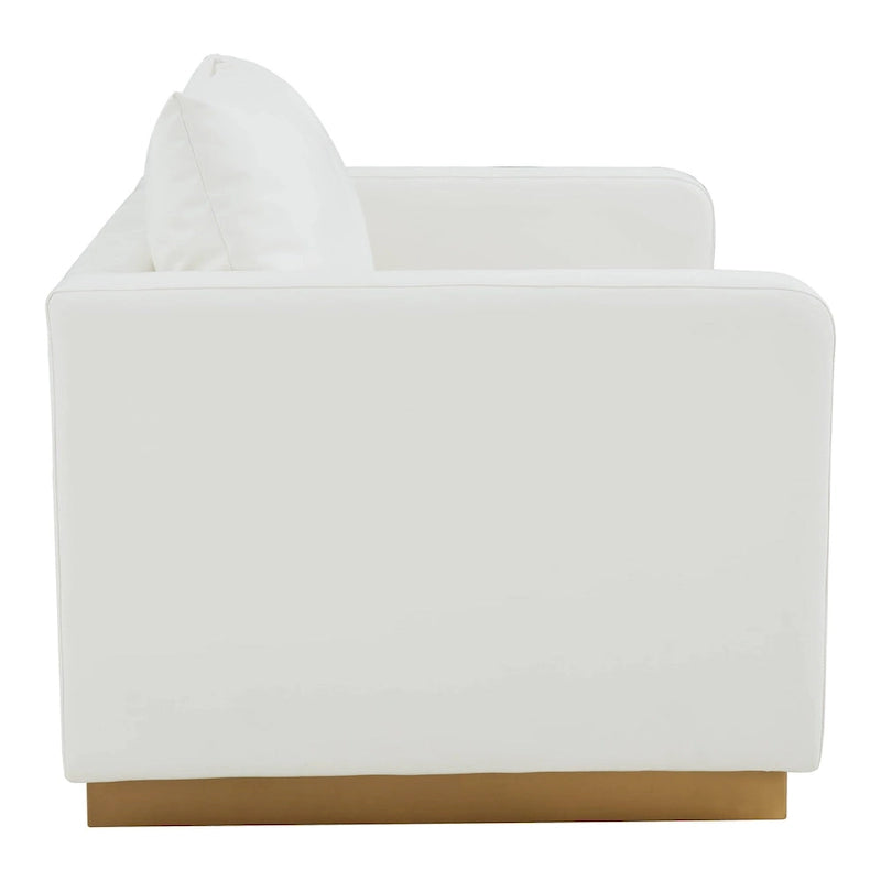Causeuse en cuir moderne LeisureMod Nervo avec base et coussins dorés - 55,9