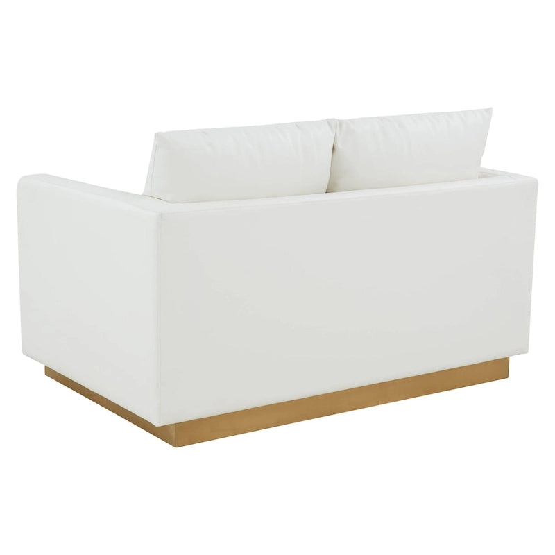 Causeuse en cuir moderne LeisureMod Nervo avec base et coussins dorés - 55,9
